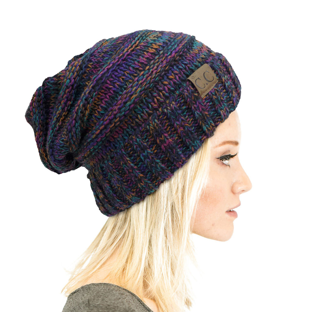 Unisex Knit Oversized Slouchy Beanie in Tribal Mix